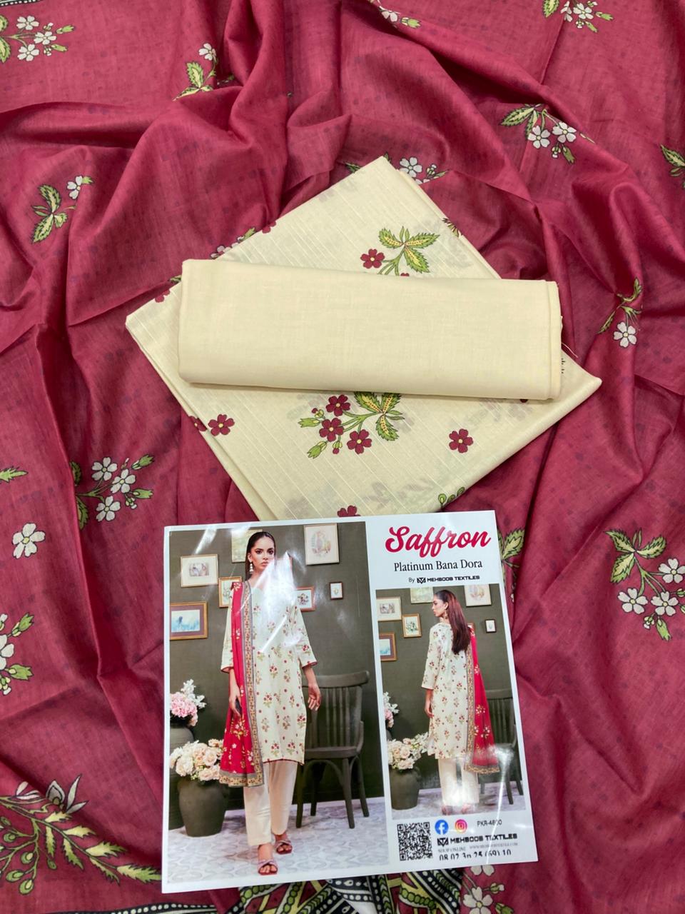 SAFFRON BANA DORA LAWN 3PC