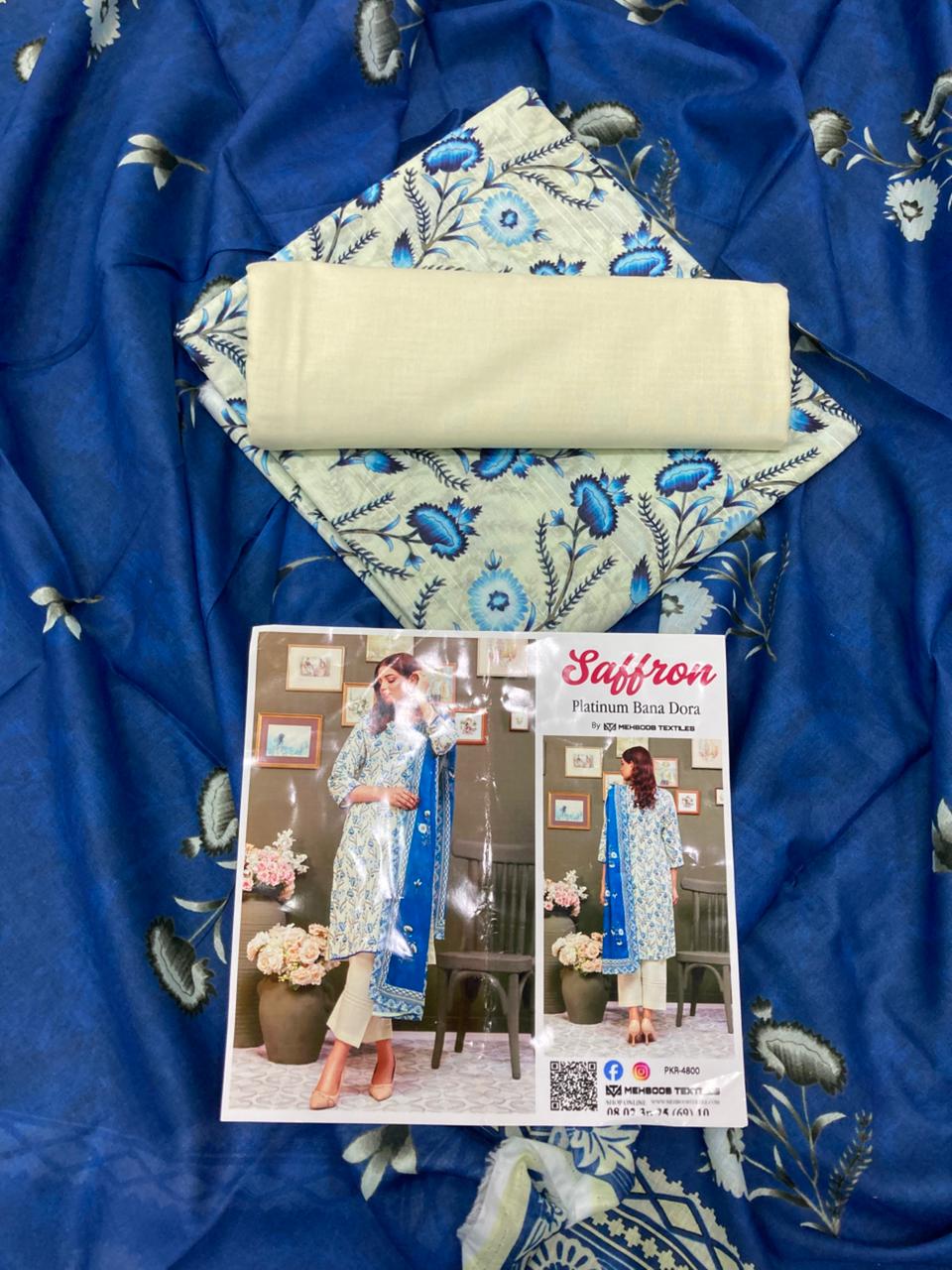 SAFFRON BANA DORA LAWN 3PC